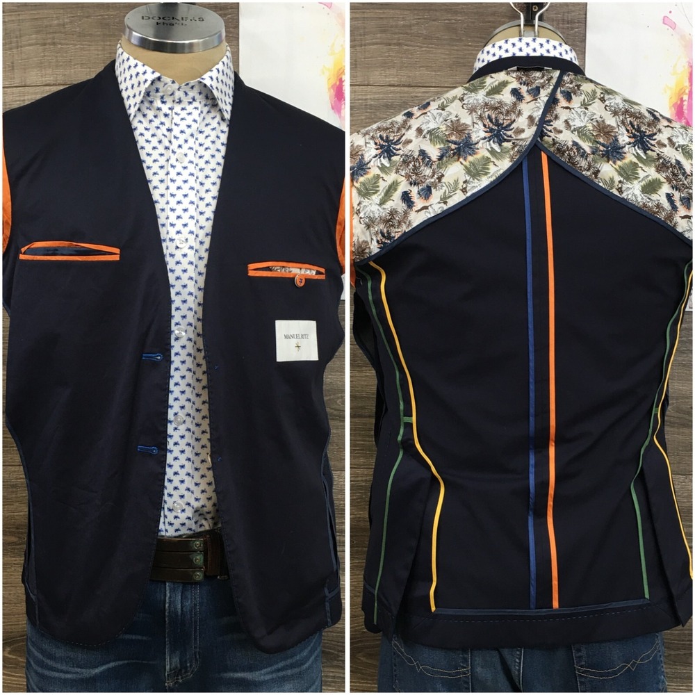 MANUEL RITZ Mens‎ Navy Blazer Sport Coat Casual Size 38R Two Button Cotton Suit - Picture 12 of 12